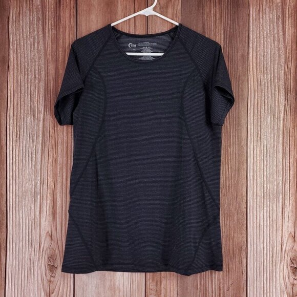 Zyia Active Womens XXL Competition Charcoal Striped Stretch Short Sleeve Shirt - Picture 2 of 9